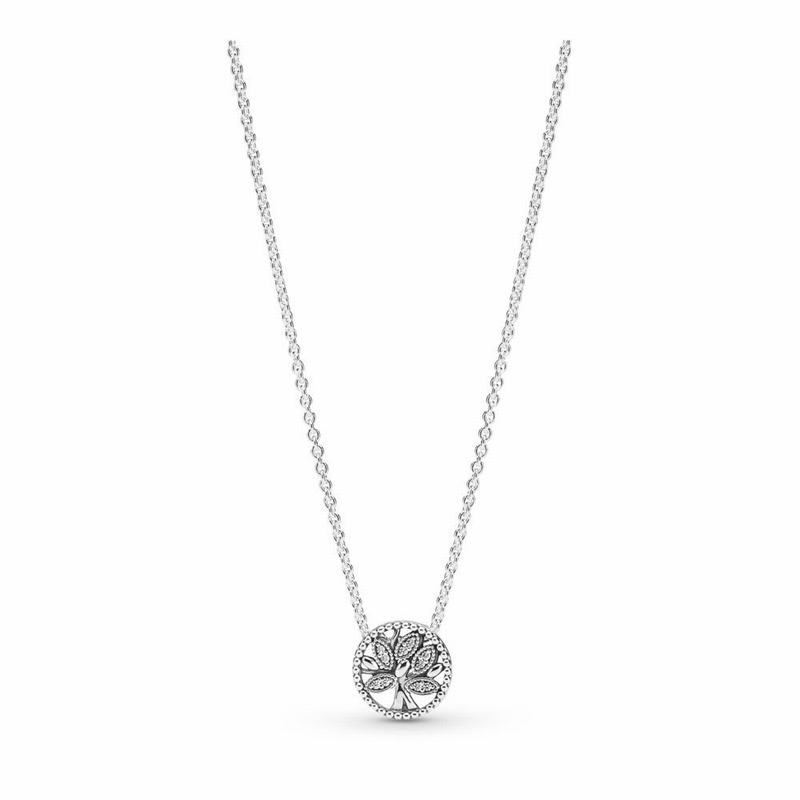 Pandora Tree Of Life Necklace Ireland - Sterling Silver/Silicone/Cubic Zirconia - 954310JUT